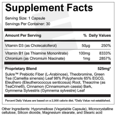 Gluco6 Supplement Label